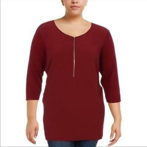 Vince Camuto Half Zip Mixed-Media Tunic Blouse Top